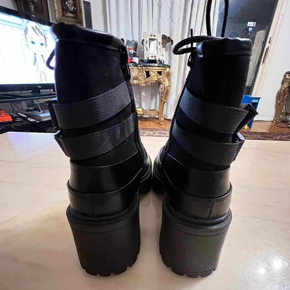 French connection black combat chunky platform lug boots size 10 vegan leather - Picture 8 of 10